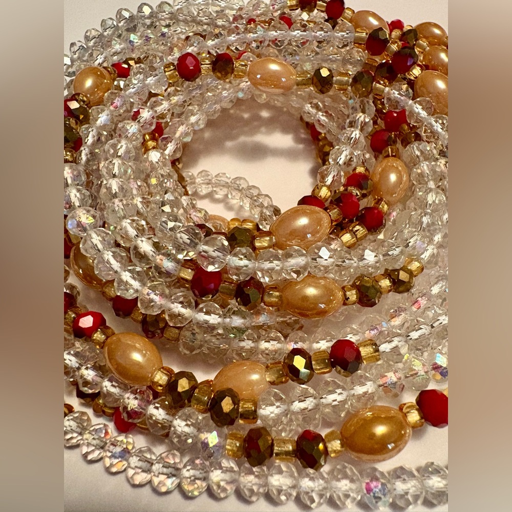 “RUBY” Advanced Elegant Iridescent Clear, Gold & Red Waistbeads 3rd Stage tie on - Picture 5 of 7